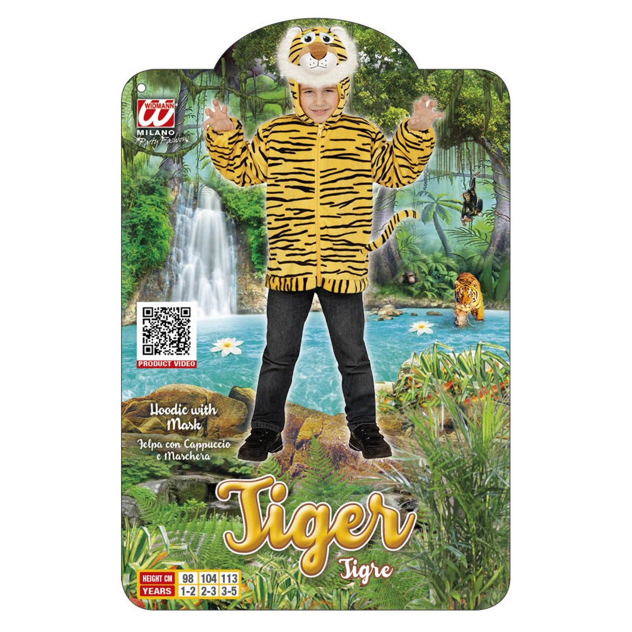 Op deze afbeelding zie je een Kostuums, van het merk Widmann. Hoodie 98 Centimeter Jungle Tijger Kind