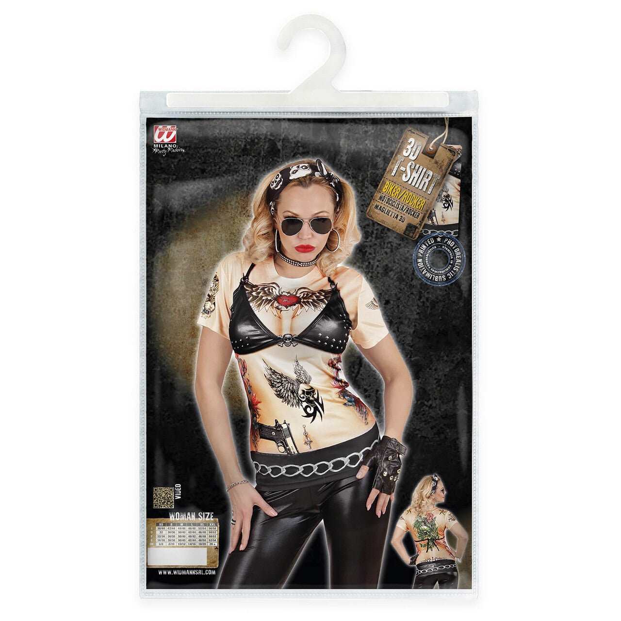 Op deze afbeelding zie je een Kostuums, van het merk Widmann. Tattoo Shirt Rocker / Biker Nadja Vrouw