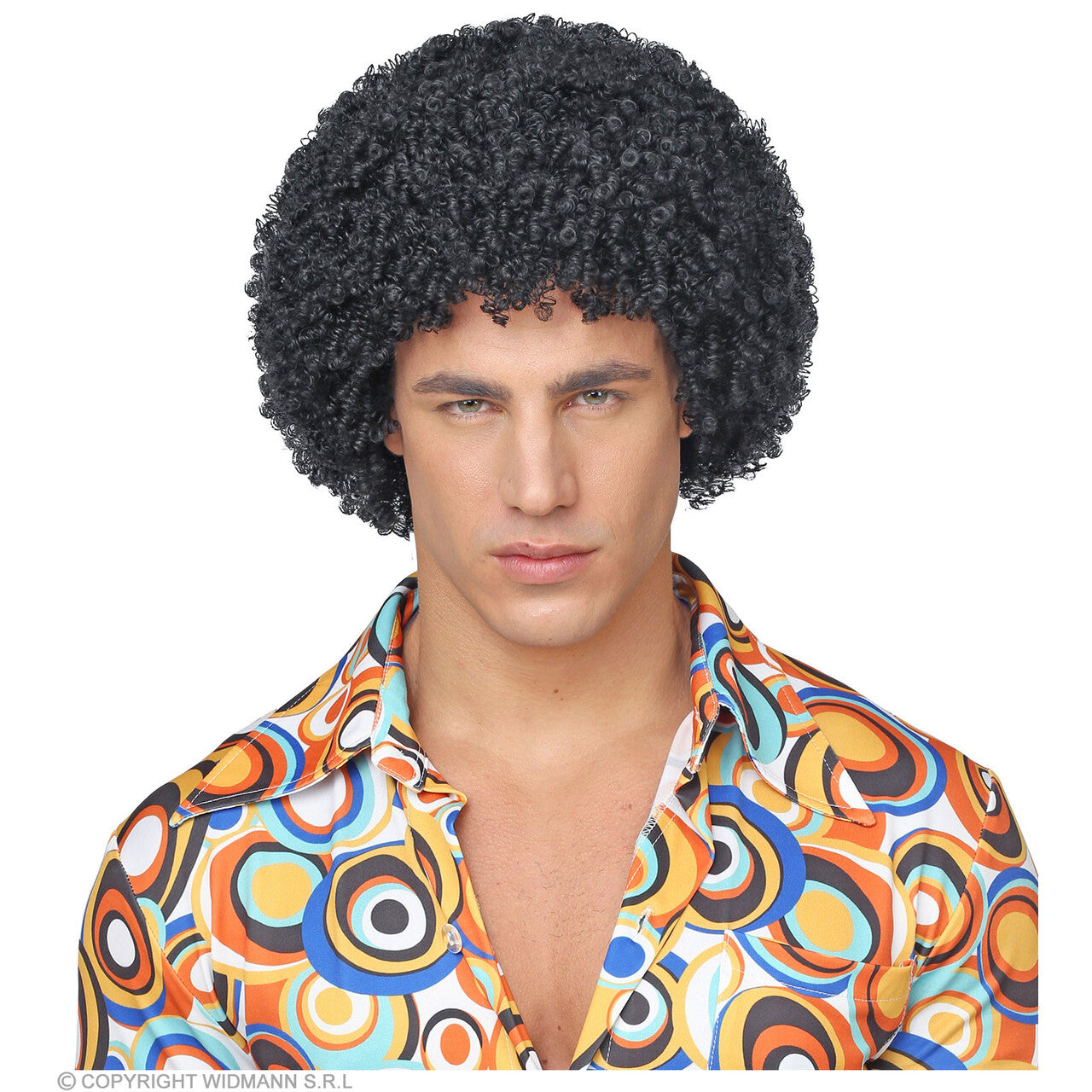 Op deze afbeelding zie je een Accessoires, van het merk Widmann. Kroeskop Soul Zanger Pruik Zwart