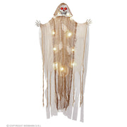 Op deze afbeelding zie je een Decoratie, van het merk Widmann. Hangende Magere Hein Spook Met Lichtjes 170 Centimeter