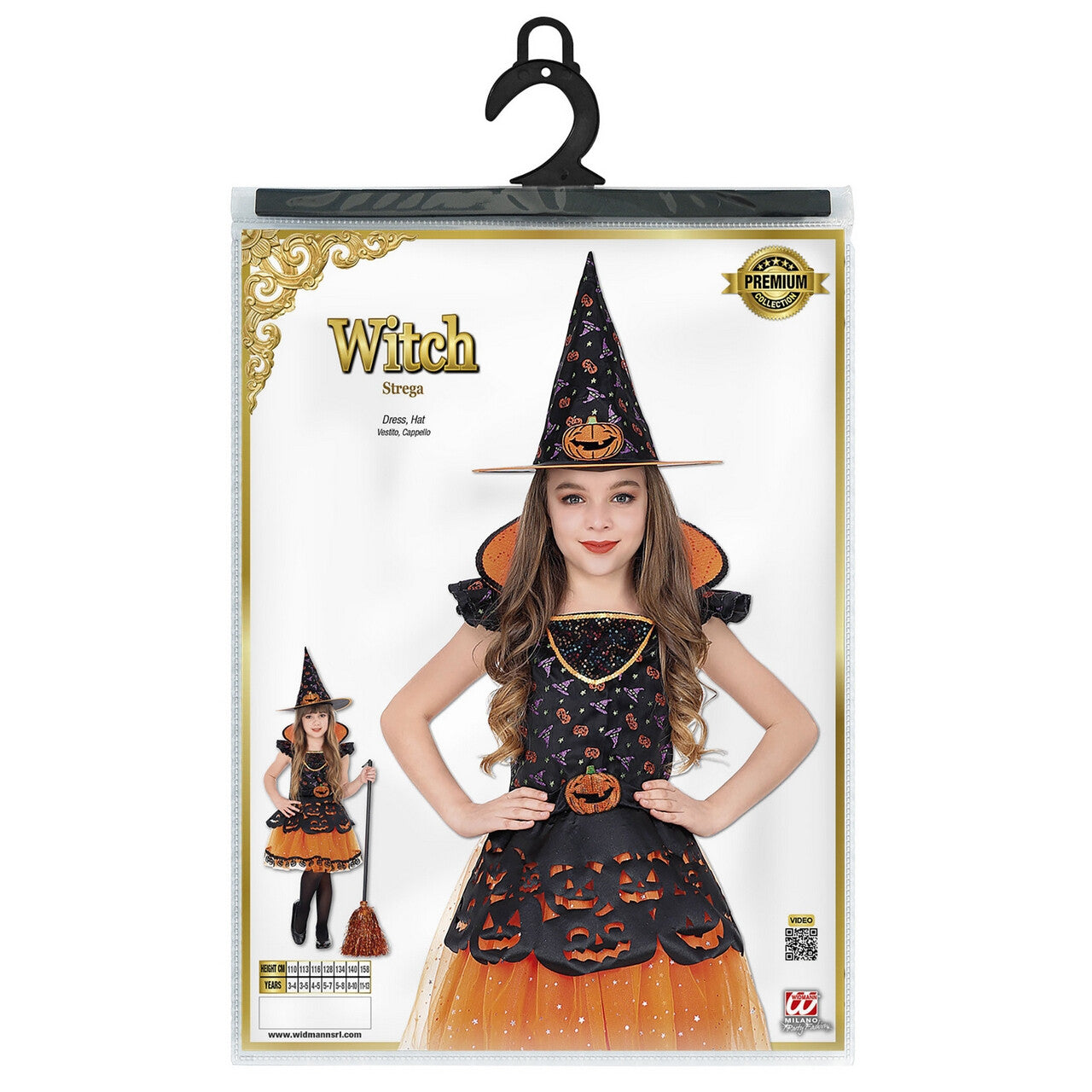 Op deze afbeelding zie je een Kostuums, van het merk Widmann. Pompoen Heks Halloween Meisje Kostuum