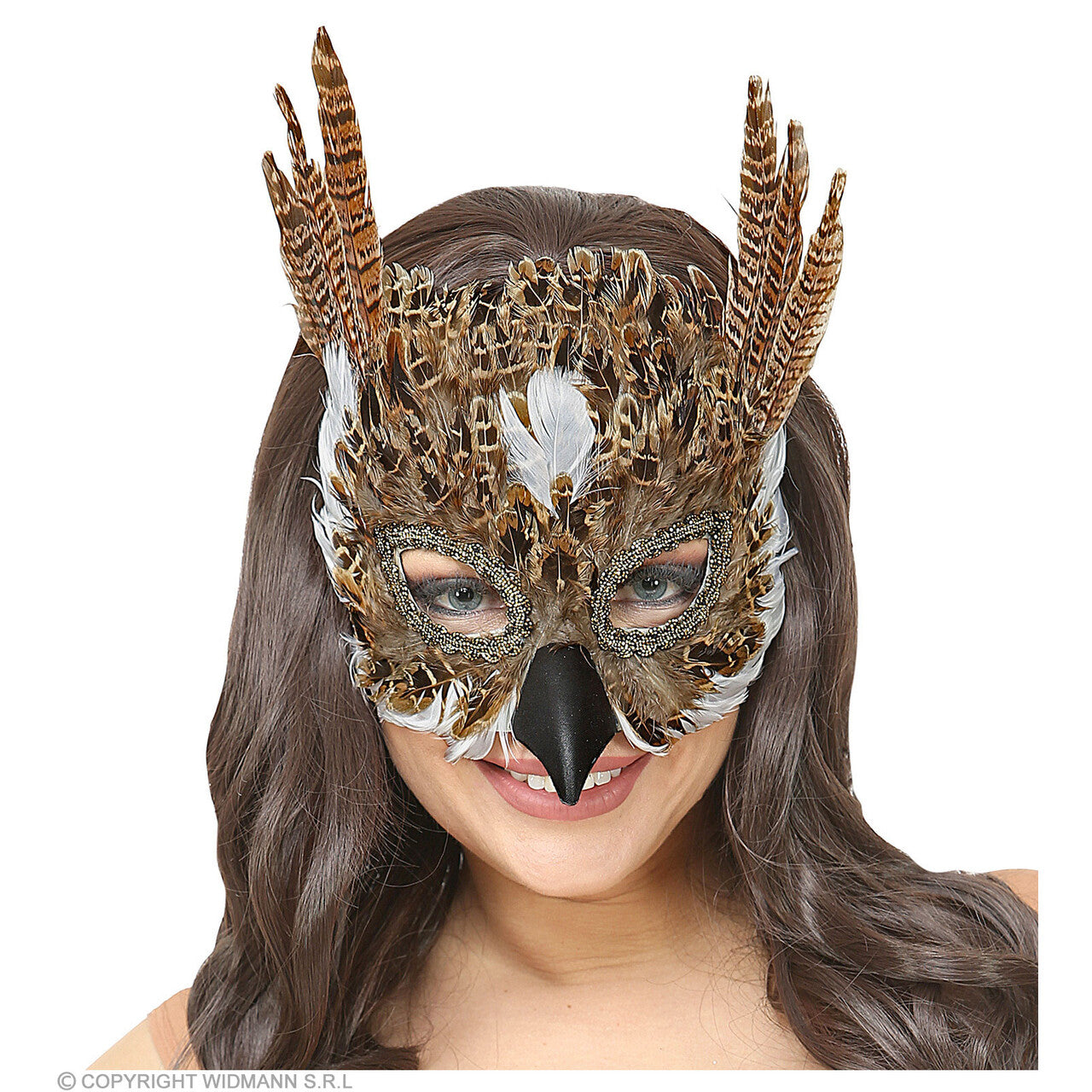 Op deze afbeelding zie je een Accessoires, van het merk Widmann. Gevederd Masker Wijze Uil