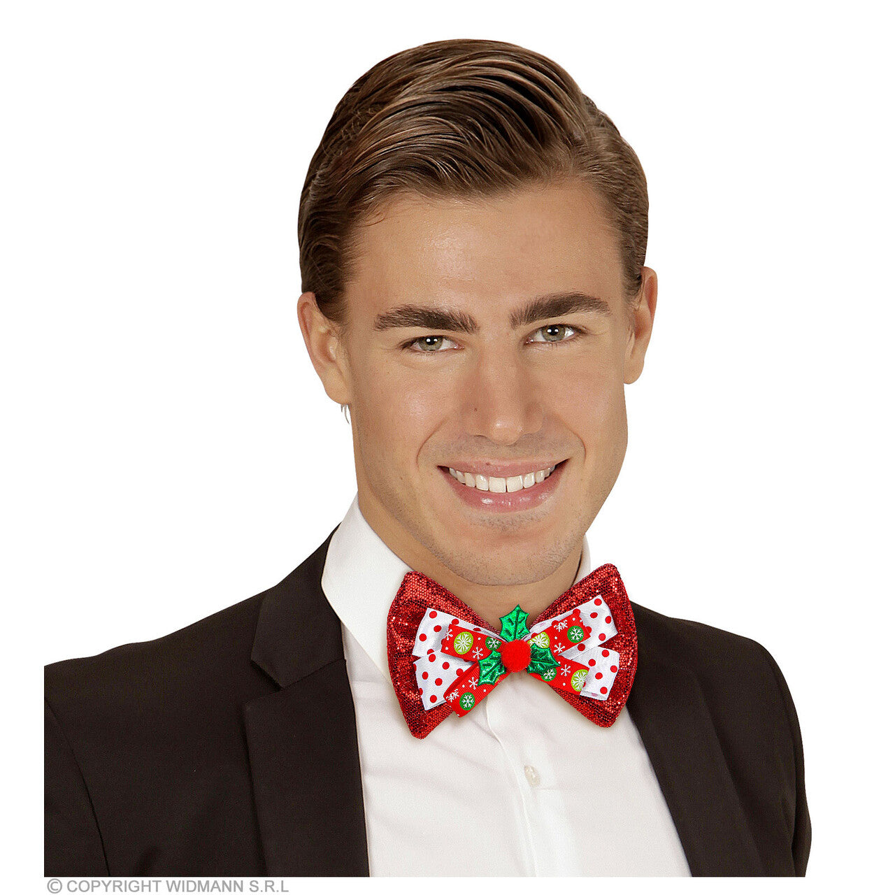 Op deze afbeelding zie je een Accessoires, van het merk Widmann. Vlinderdas Kerst Met Hulst Rood
