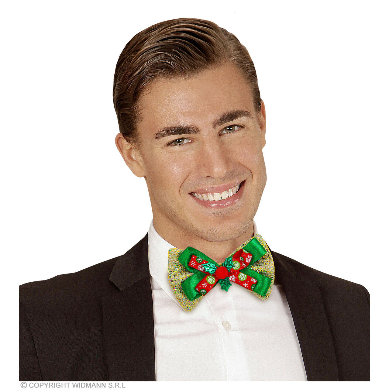 Op deze afbeelding zie je een Accessoires, van het merk Widmann. Vlinderdas Kerst Met Hulst Goud