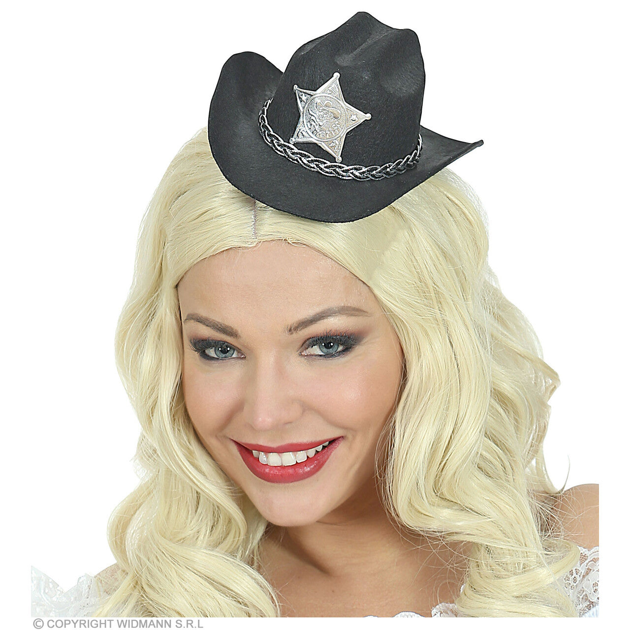 Op deze afbeelding zie je een Accessoires, van het merk Widmann. Mini Cowboy Hoed Met Ster Sheriff Zwart