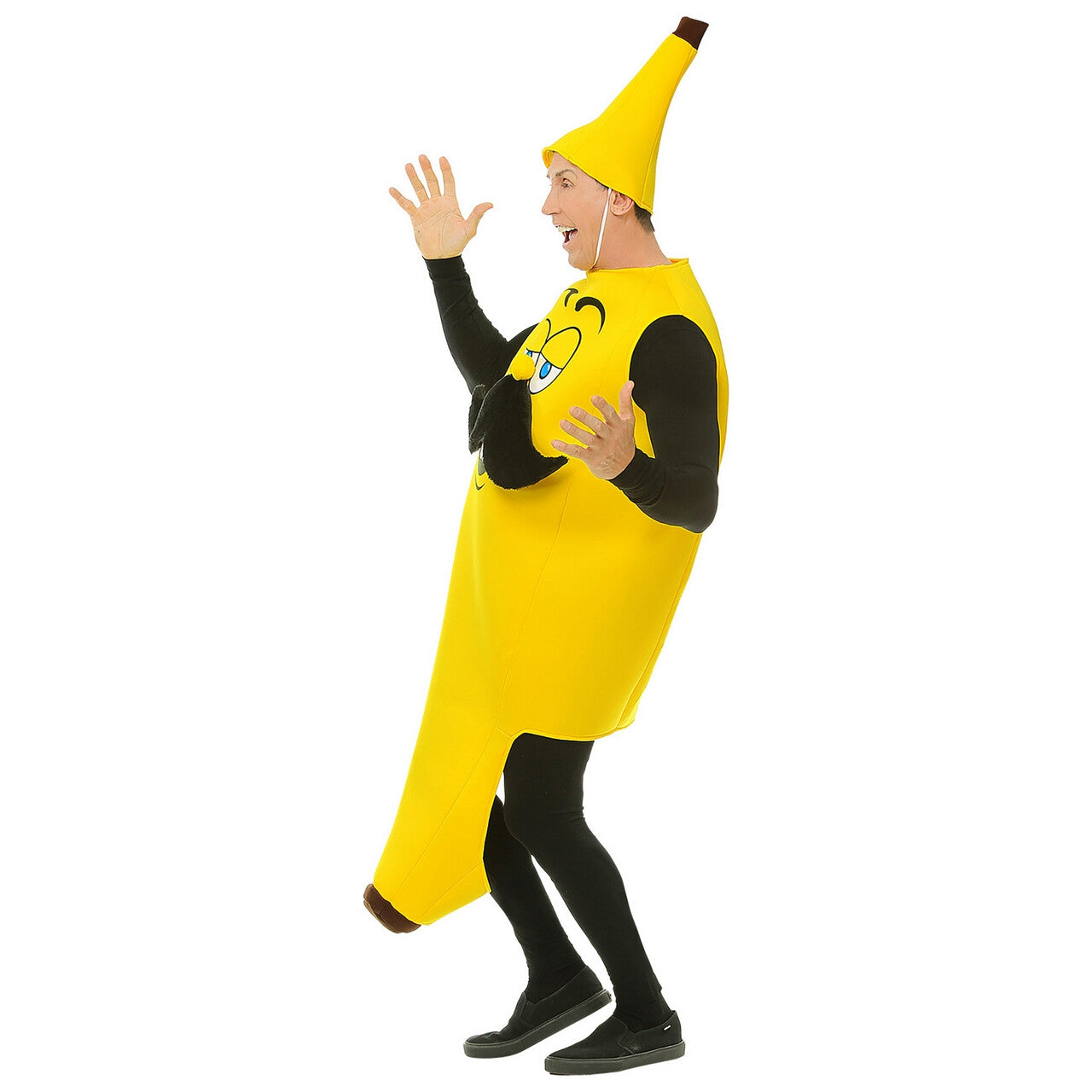 Op deze afbeelding zie je een Kostuums, van het merk Widmann. Lekker Geel Hapje Mister Banana Kostuum