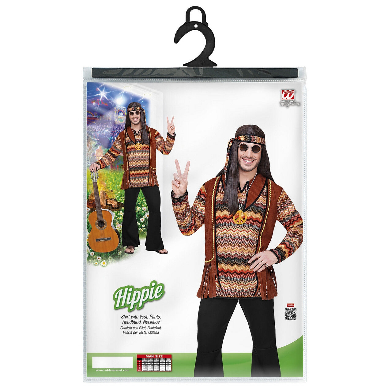 Op deze afbeelding zie je een Kostuums, van het merk Widmann. Bruine Psychedelische Golven Hippie Man Kostuum
