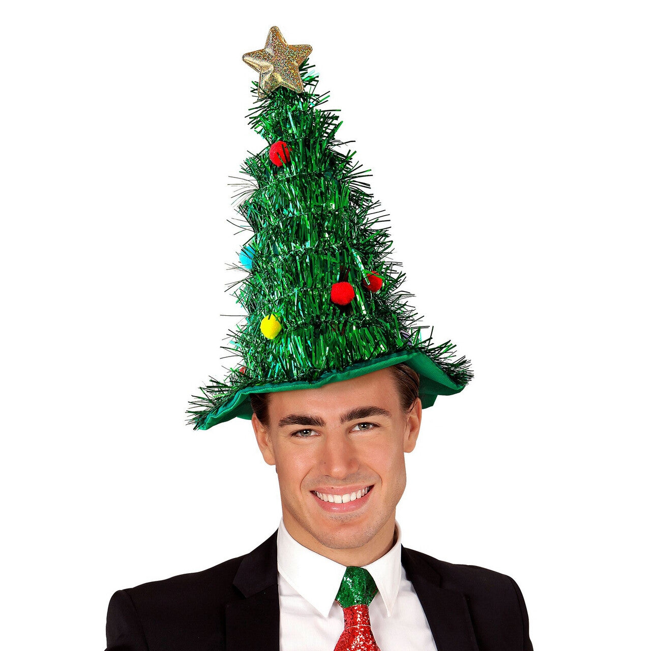 Op deze afbeelding zie je een Accessoires, van het merk Widmann. Kerstboom Muts Met Piek En Ballen