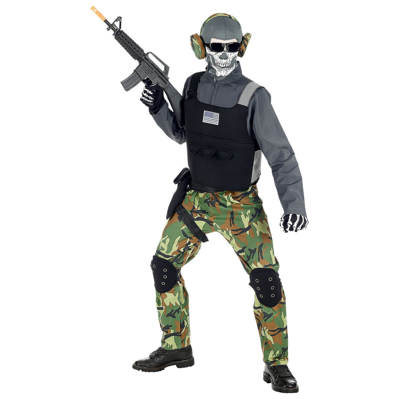 Op deze afbeelding zie je een Kostuums, van het merk Widmann. Zombie Soldaat Eeuwige Slagvelden Groen Camouflage Jongen Kostuum
