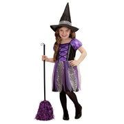 Op deze afbeelding zie je een Kostuums, van het merk Widmann. Zilveren Glitter Sterren Heks Meisje Kostuum