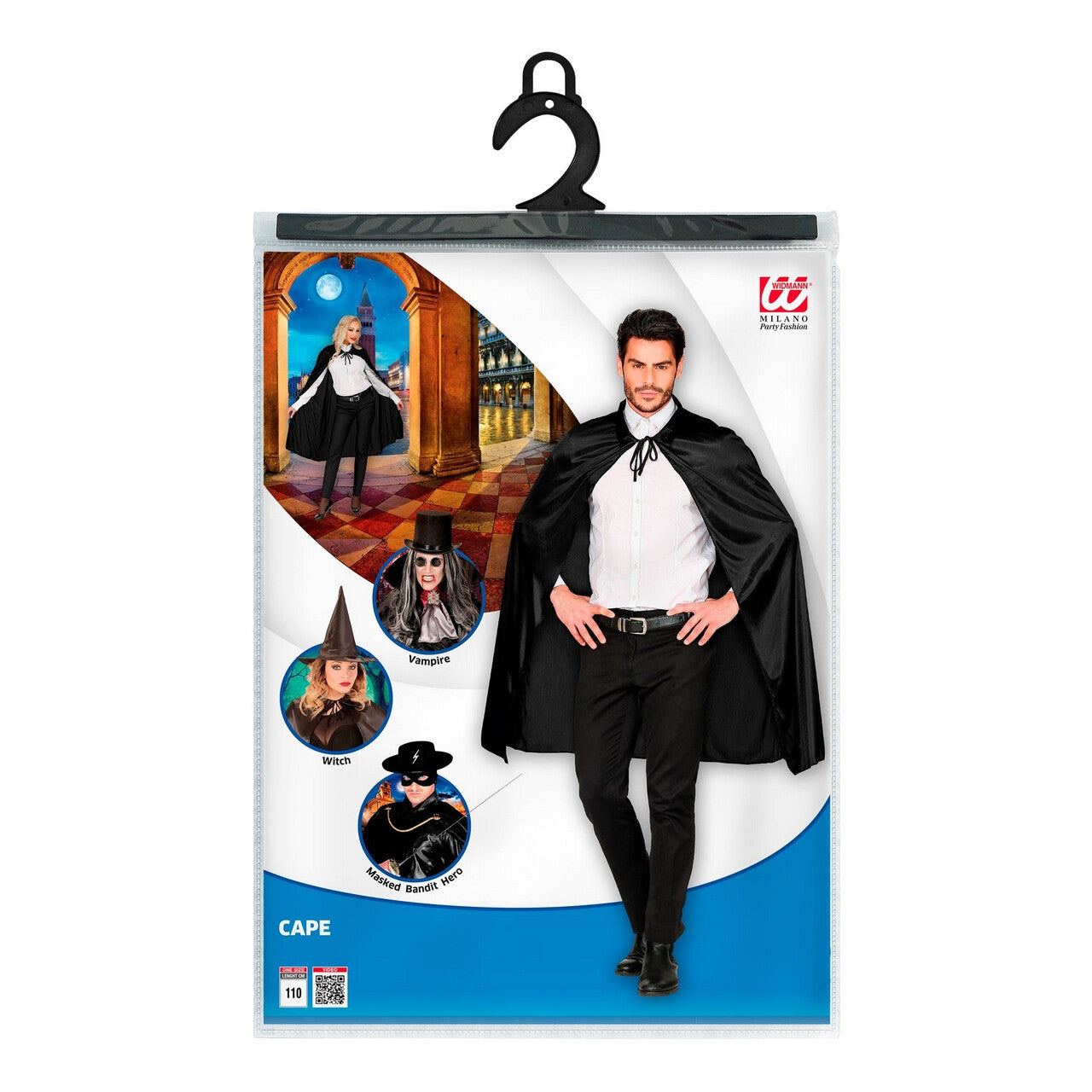 Op deze afbeelding zie je een Accessoires, van het merk Widmann. Zwarte Cape Goochelaar 110 Centimeter