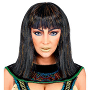 Op deze afbeelding zie je een Accessoires, van het merk Widmann. Pruik Farao Cleopatra Met Klatergoud
