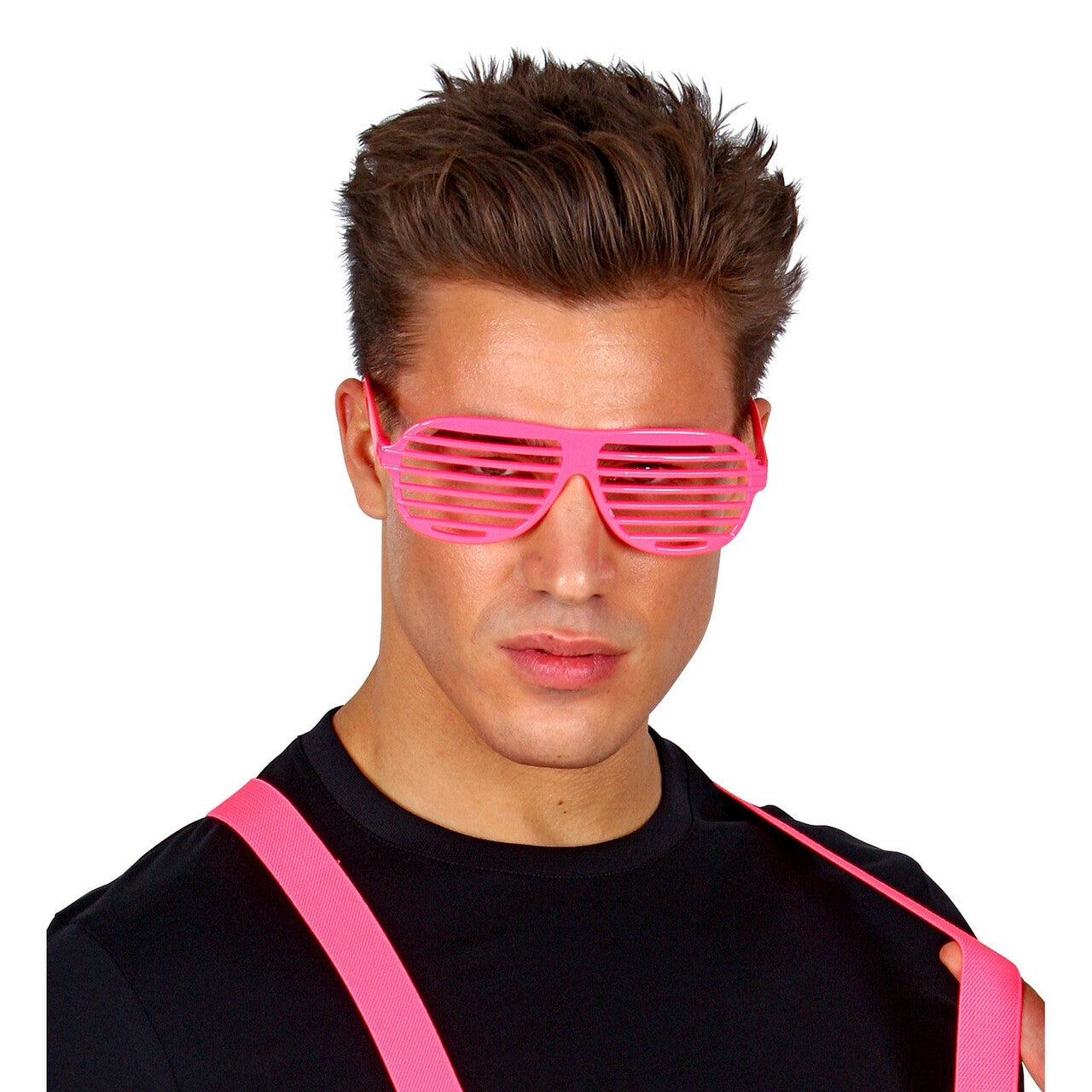 Op deze afbeelding zie je een Accessoires, van het merk Widmann. Tralie Bril Neon Roze