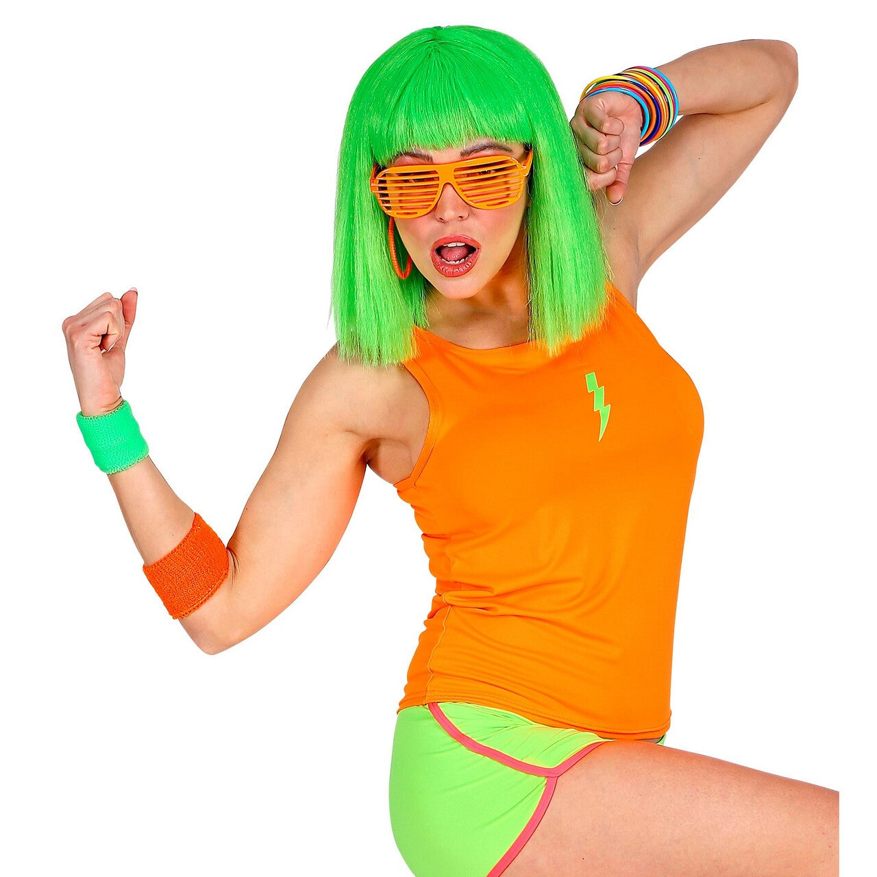 Op deze afbeelding zie je een Kostuums, van het merk Widmann. Tanktop Neon Oranje Vrouw