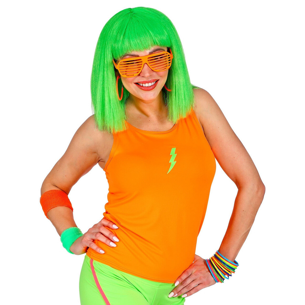 Op deze afbeelding zie je een Kostuums, van het merk Widmann. Tanktop Neon Oranje Vrouw