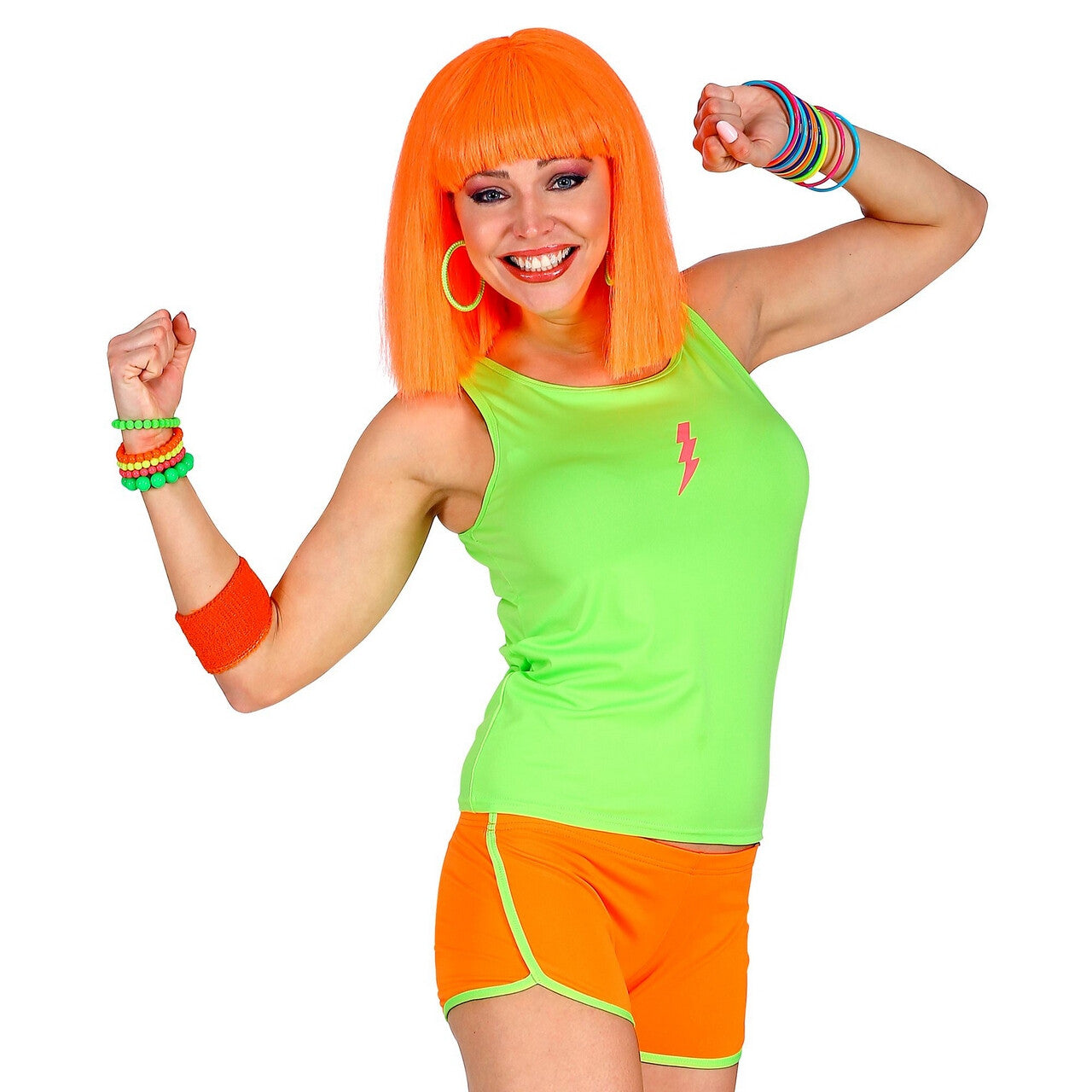 Op deze afbeelding zie je een Kostuums, van het merk Widmann. Sportieve Hotpants Neon Oranje Vrouw
