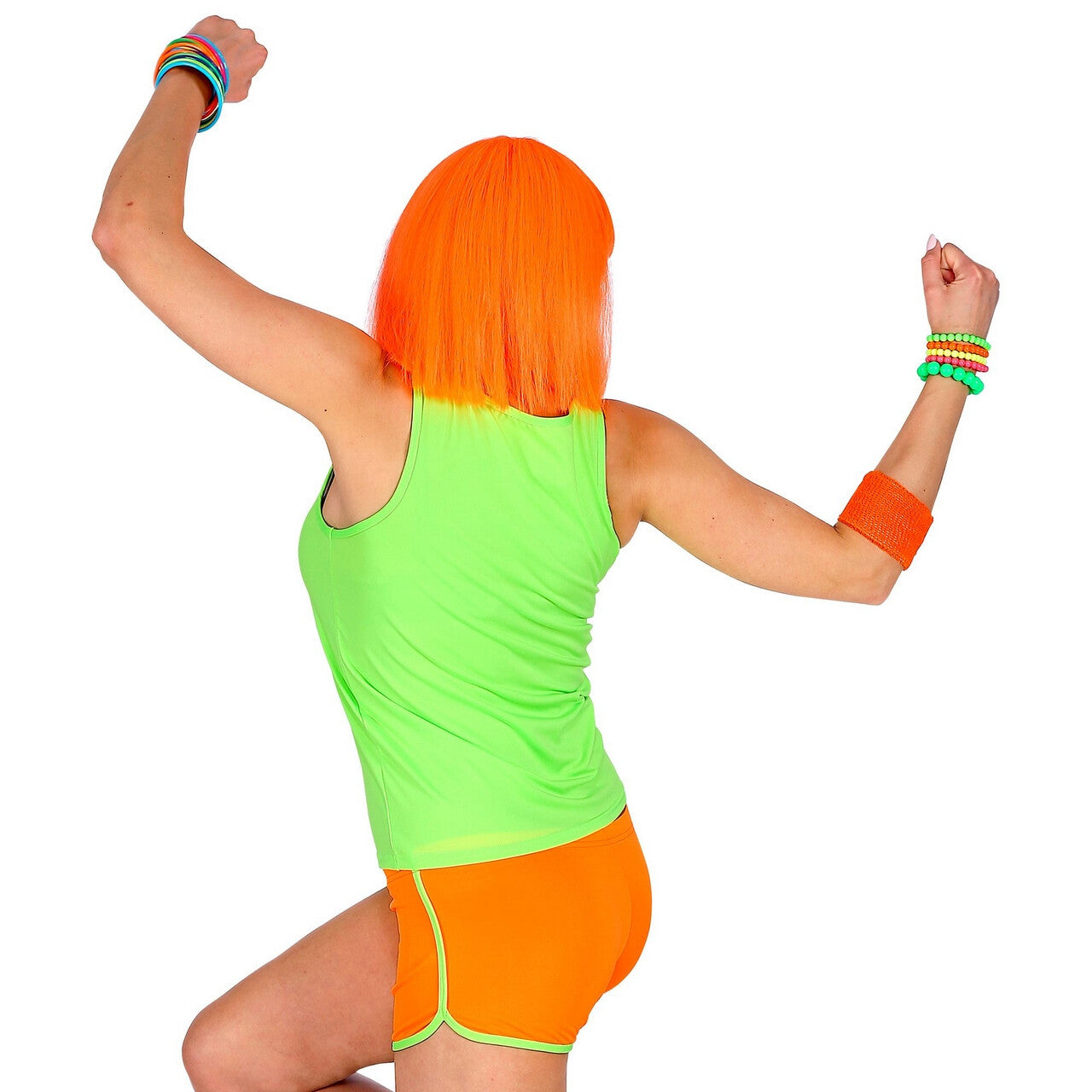 Op deze afbeelding zie je een Kostuums, van het merk Widmann. Sportieve Hotpants Neon Oranje Vrouw