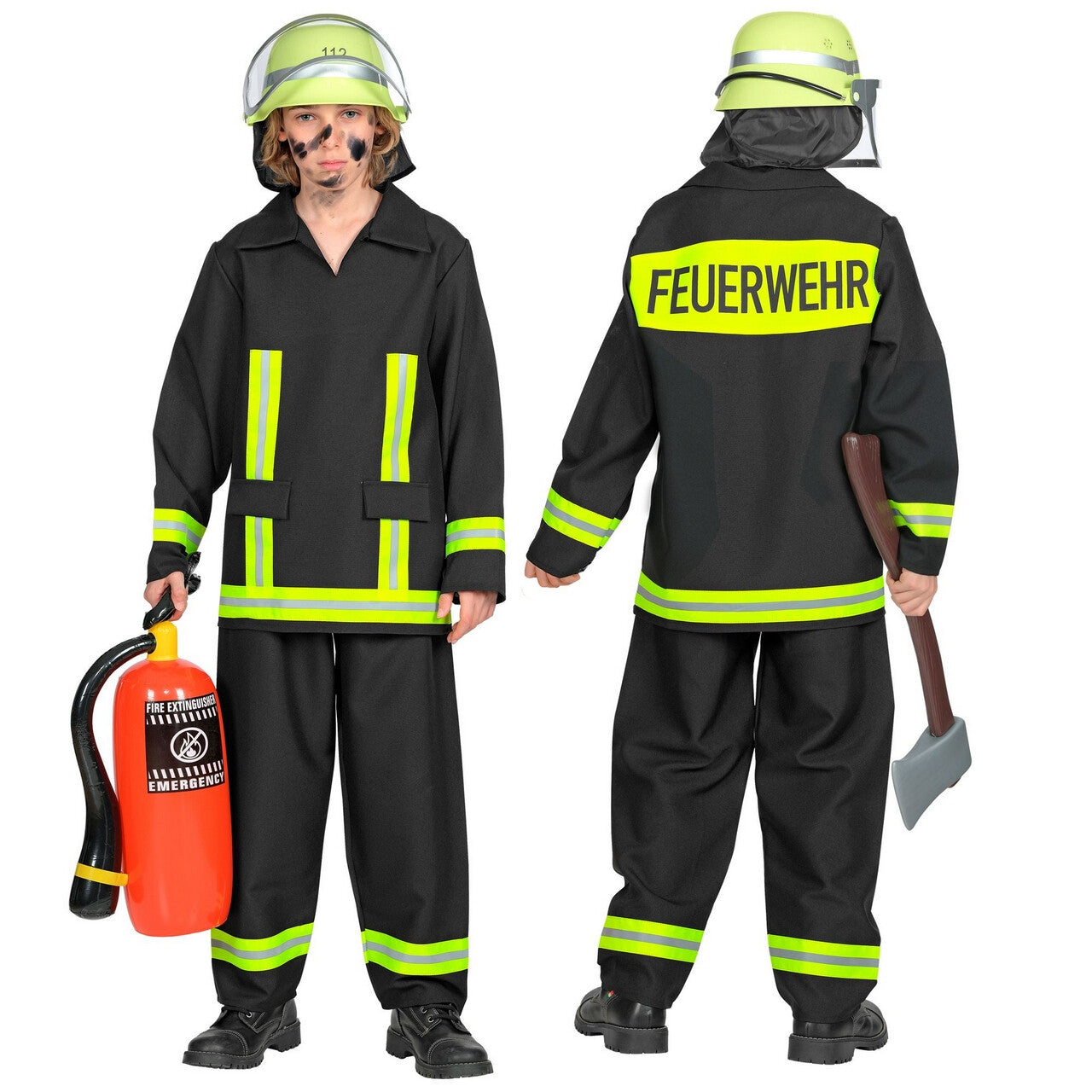 Op deze afbeelding zie je een Kostuums, van het merk Widmann. Brandweerman Feuerwehr Huizenhoge Vlammen Jongen Kostuum