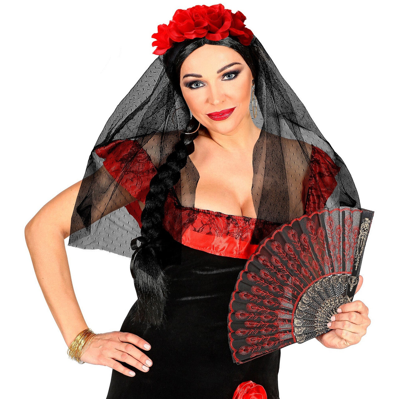 Op deze afbeelding zie je een Accessoires, van het merk Widmann. Krans Van Rozen Met Sluier Dia De Los Muertos