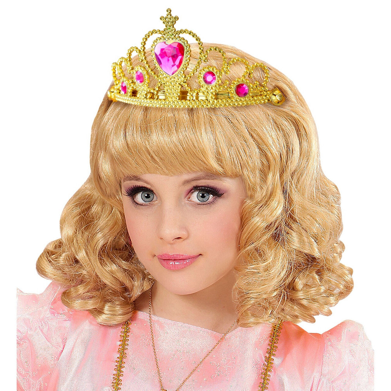 Op deze afbeelding zie je een Accessoires, van het merk Widmann. Gouden Tiara Met Roze Steentjes Prinses