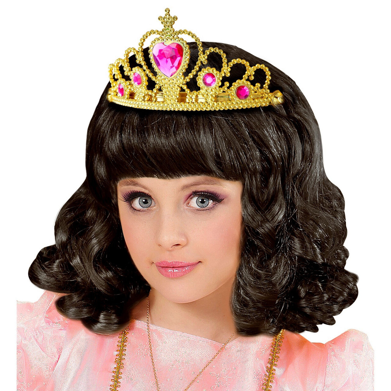 Op deze afbeelding zie je een Accessoires, van het merk Widmann. Gouden Tiara Met Roze Steentjes Prinses