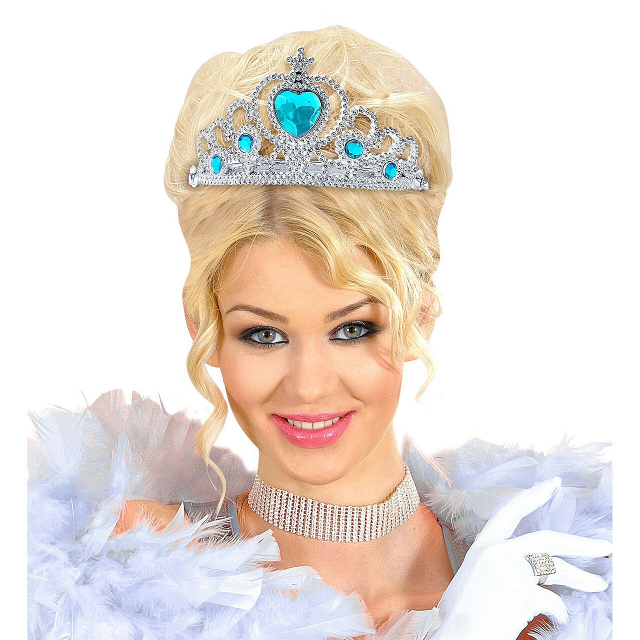 Op deze afbeelding zie je een Accessoires, van het merk Widmann. Zilveren Tiara Met Turquoise Steentjes Prinses