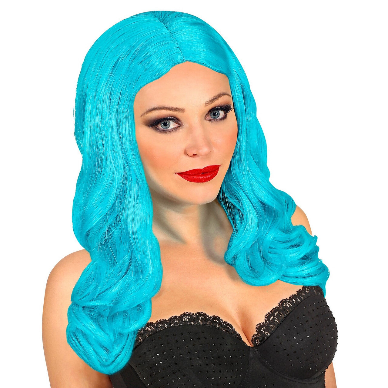 Op deze afbeelding zie je een Accessoires, van het merk Widmann. Pruik Roxy Blauw