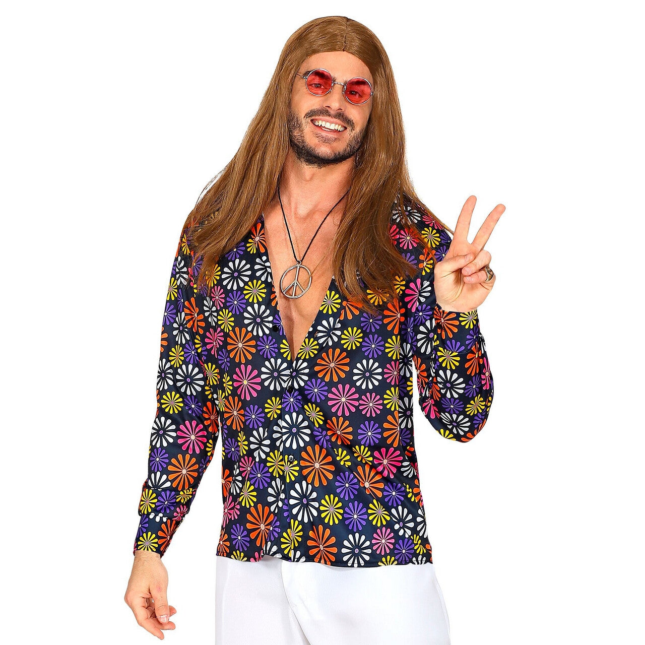 Op deze afbeelding zie je een Kostuums, van het merk Widmann. Shirt Vol Madeliefjes Hippie Man