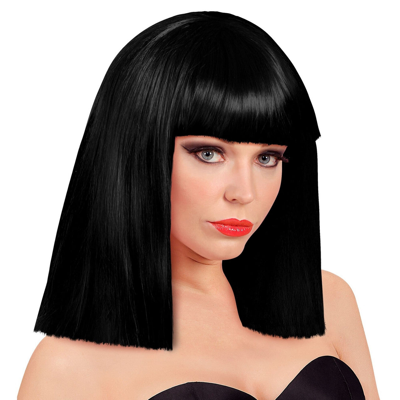 Op deze afbeelding zie je een Accessoires, van het merk Widmann. Pruik Showgirl Steil Haar Zwart