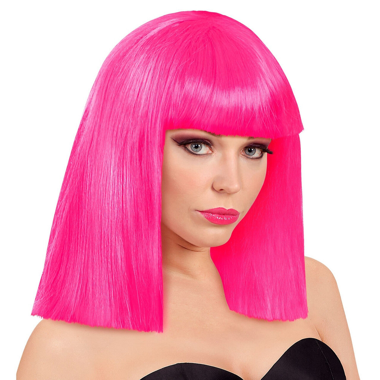 Op deze afbeelding zie je een Accessoires, van het merk Widmann. Pruik Showgirl Steil Haar Neon Roze