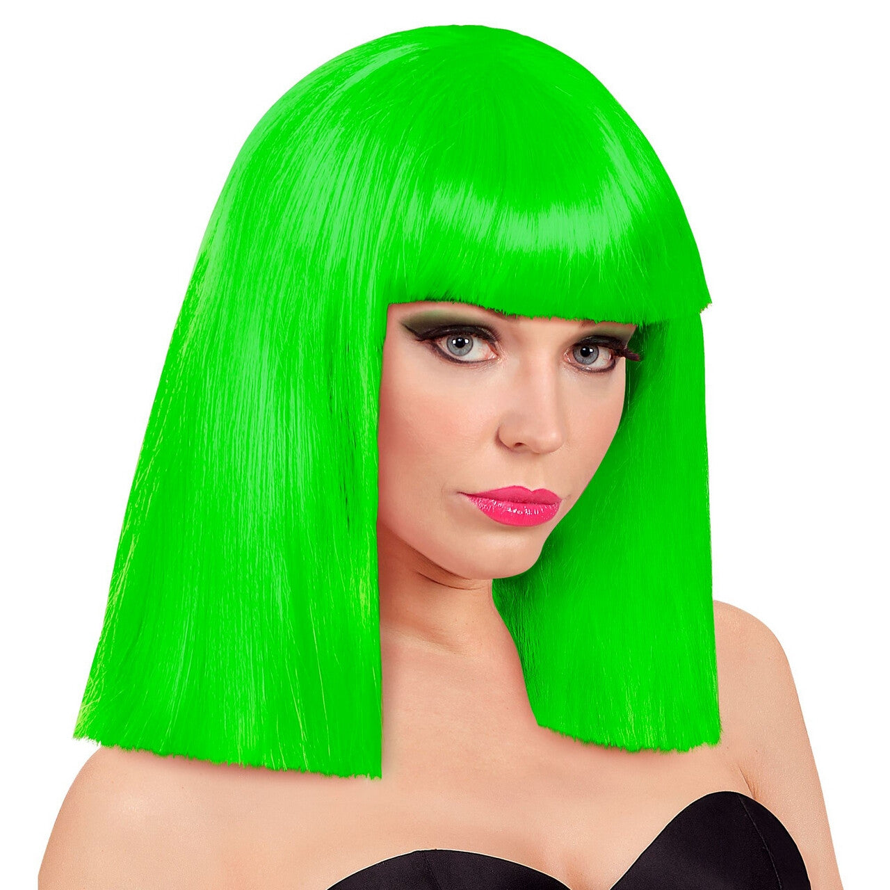 Op deze afbeelding zie je een Accessoires, van het merk Widmann. Pruik Showgirl Steil Haar Neon Groen