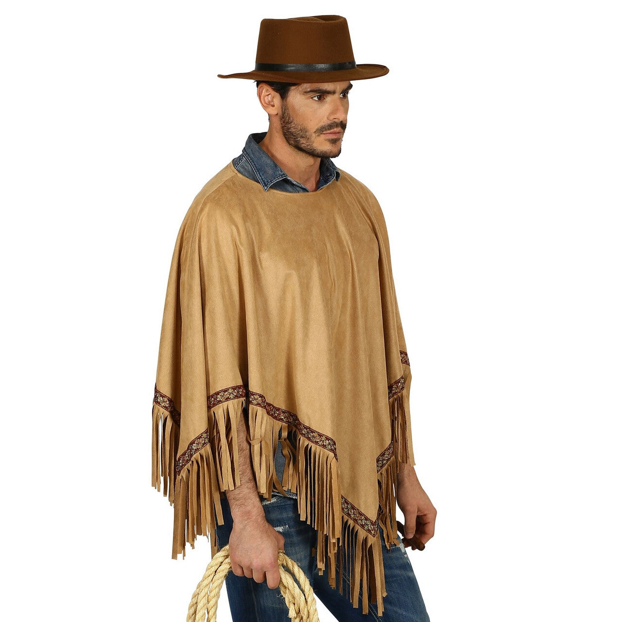 Op deze afbeelding zie je een Kostuums, van het merk Widmann. Luxe Zandbruine Indianen Poncho Lonesome Cowboy