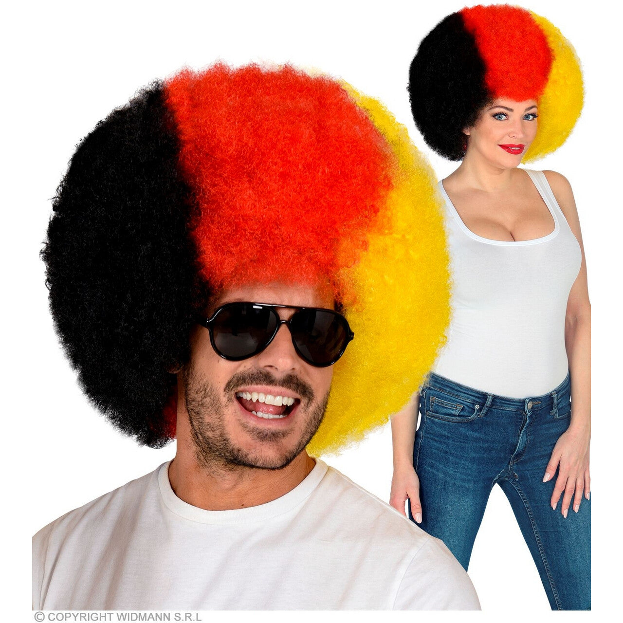 Op deze afbeelding zie je een Accessoires, van het merk Widmann. Super Afro Pruik Duitsland