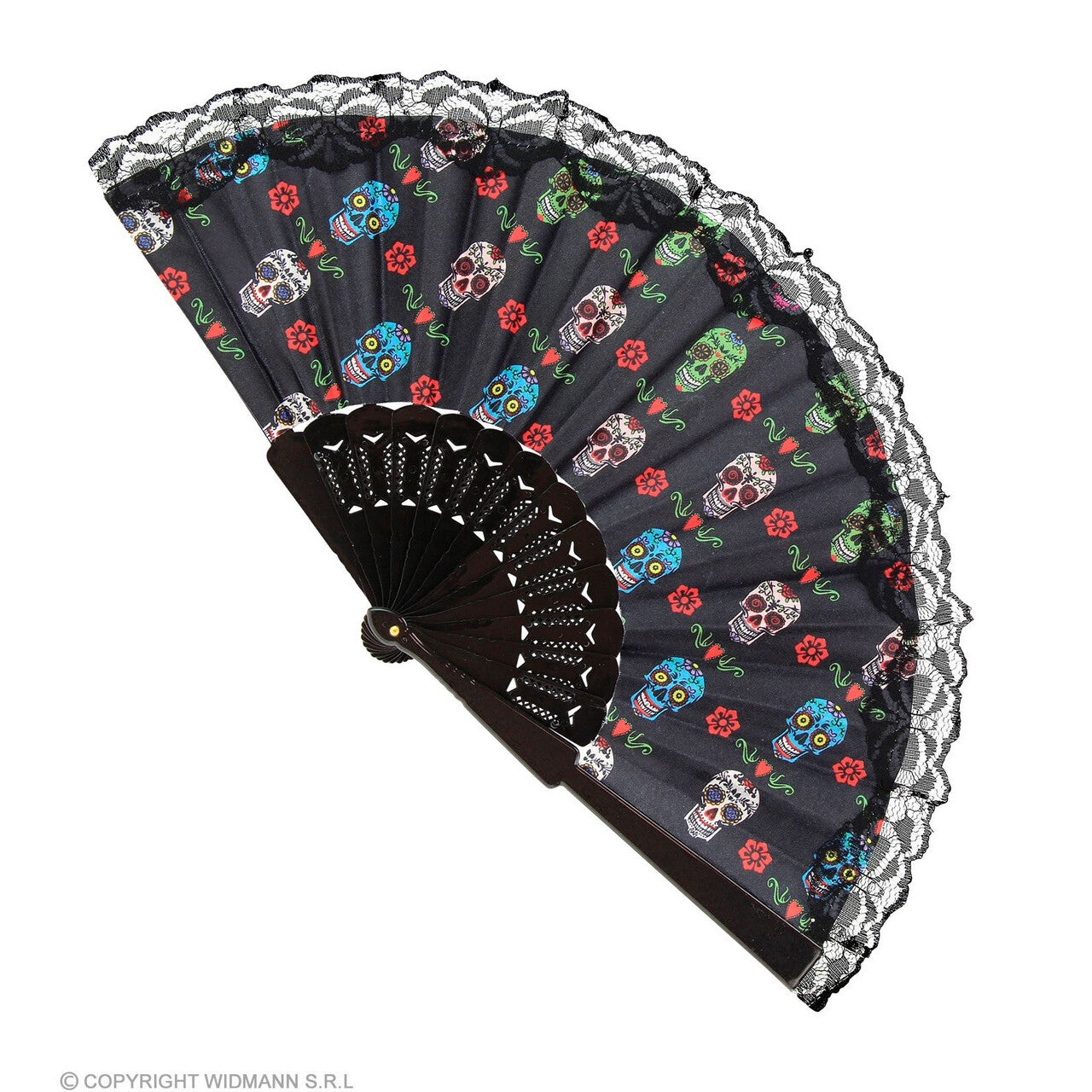 Op deze afbeelding zie je een Accessoires, van het merk Widmann. Waaier 23cm, Dag Der Doden