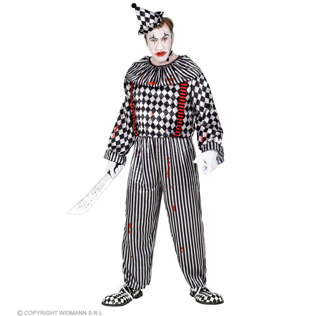 Op deze afbeelding zie je een Kostuums, van het merk Widmann. Bloedgrappige Scary Clown Man Kostuum