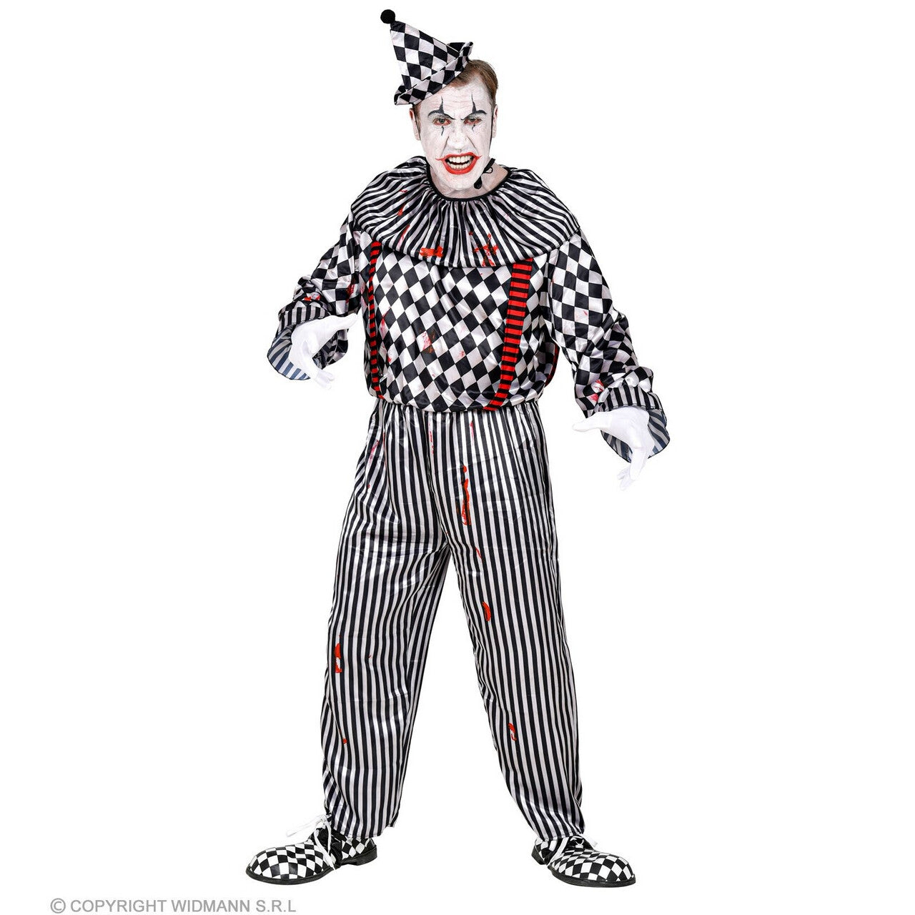 Op deze afbeelding zie je een Kostuums, van het merk Widmann. Bloedgrappige Scary Clown Man Kostuum