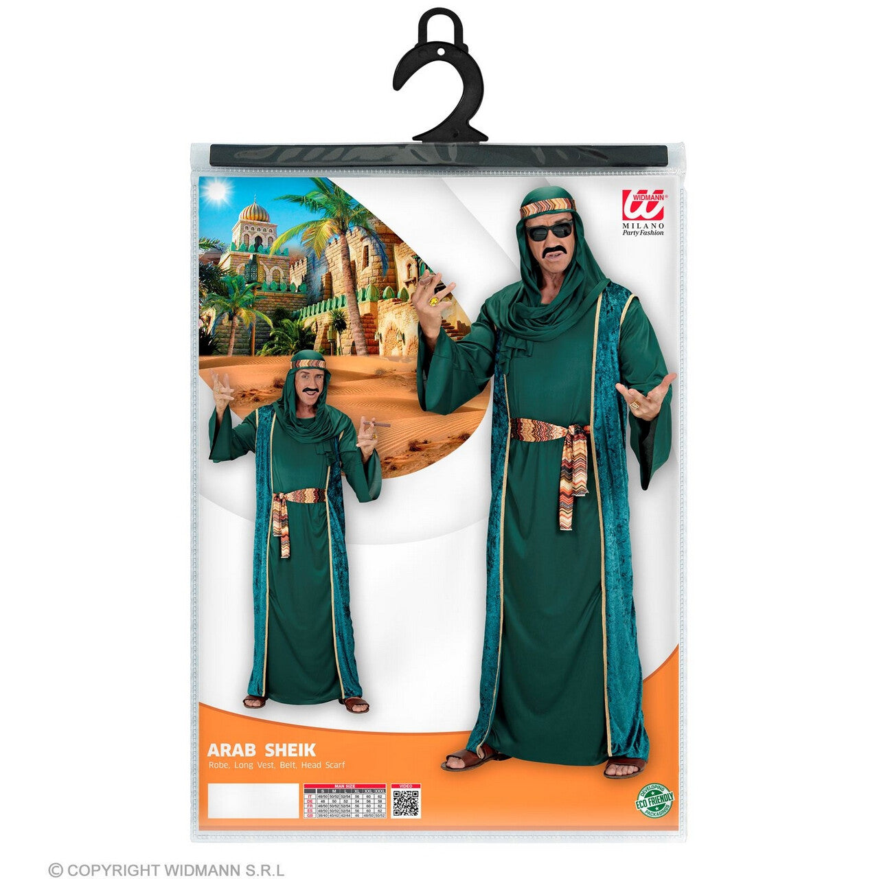 Op deze afbeelding zie je een Kostuums, van het merk Widmann. Olie Slimme Sjeik Groen Man Kostuum