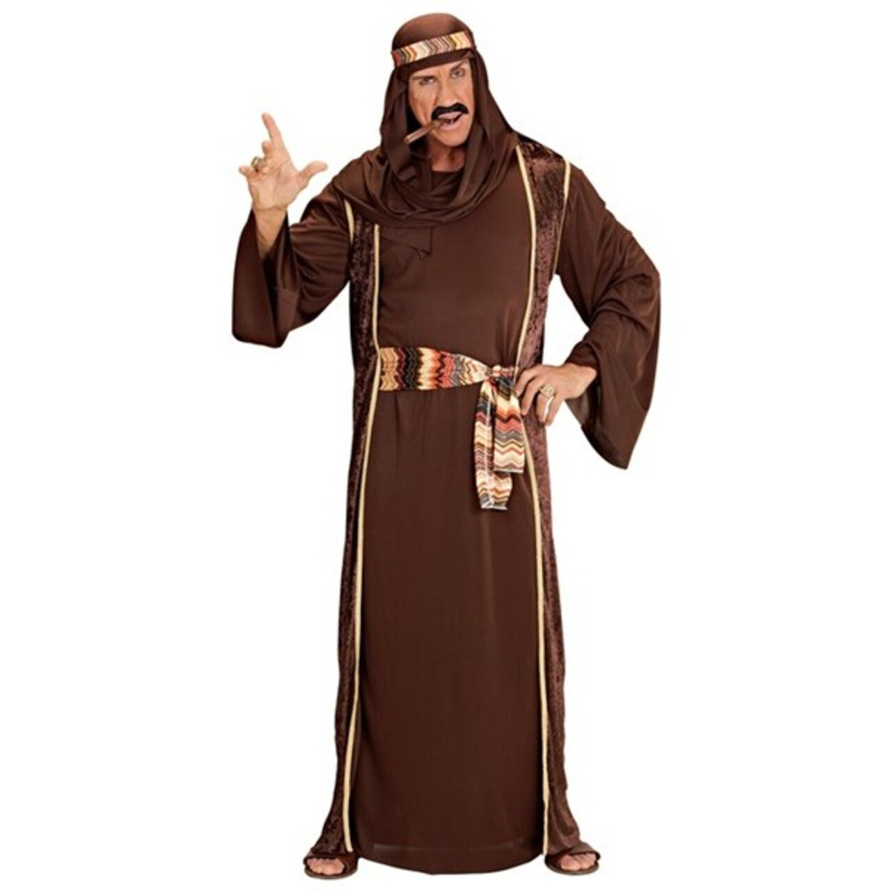Op deze afbeelding zie je een Kostuums, van het merk Widmann. Machtige Sjeik Abu Bruin Man Kostuum