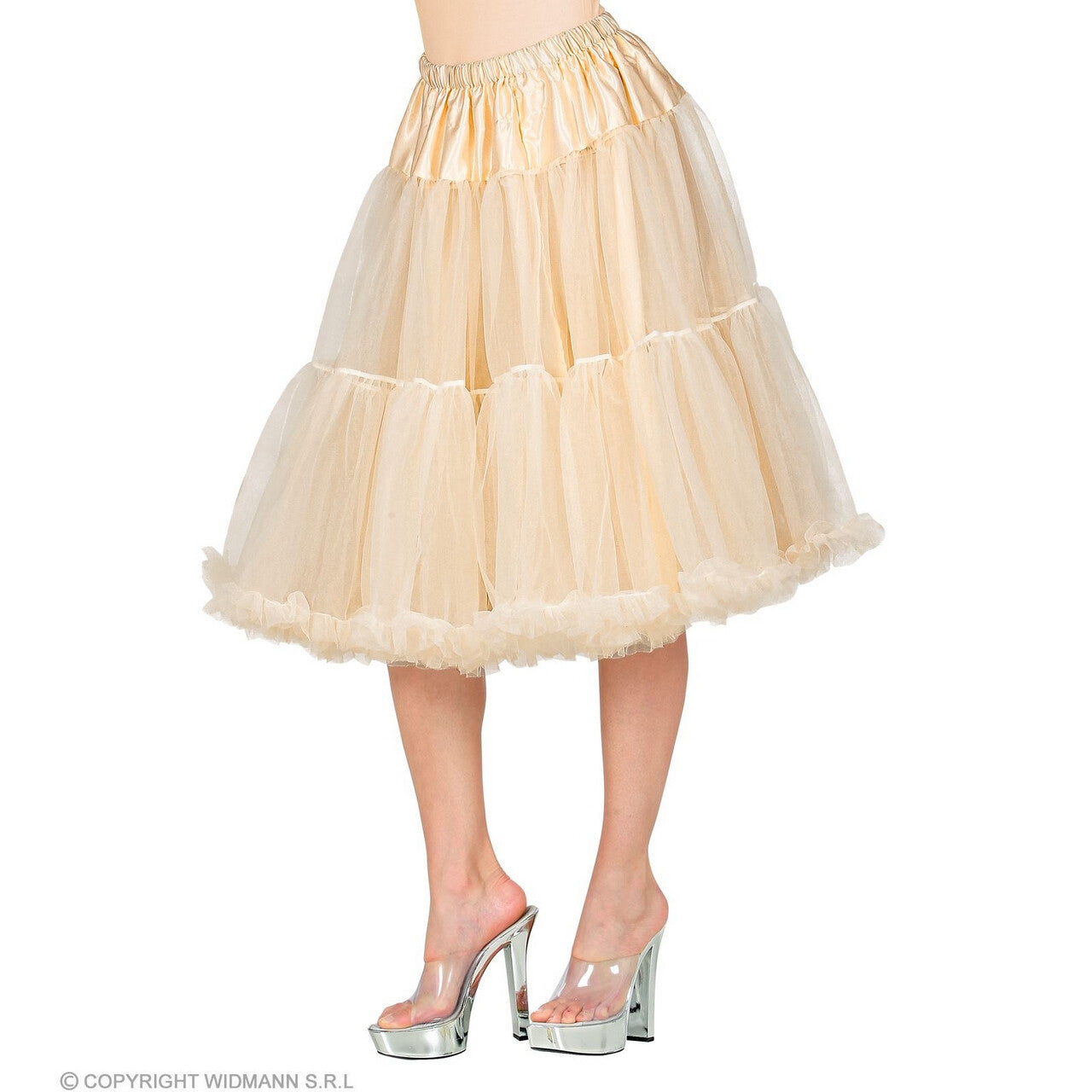 Op deze afbeelding zie je een Kostuums, van het merk Widmann. Knielange Tulle Rok Petticoat 65 Centimeter, Creme Wit Vrouw