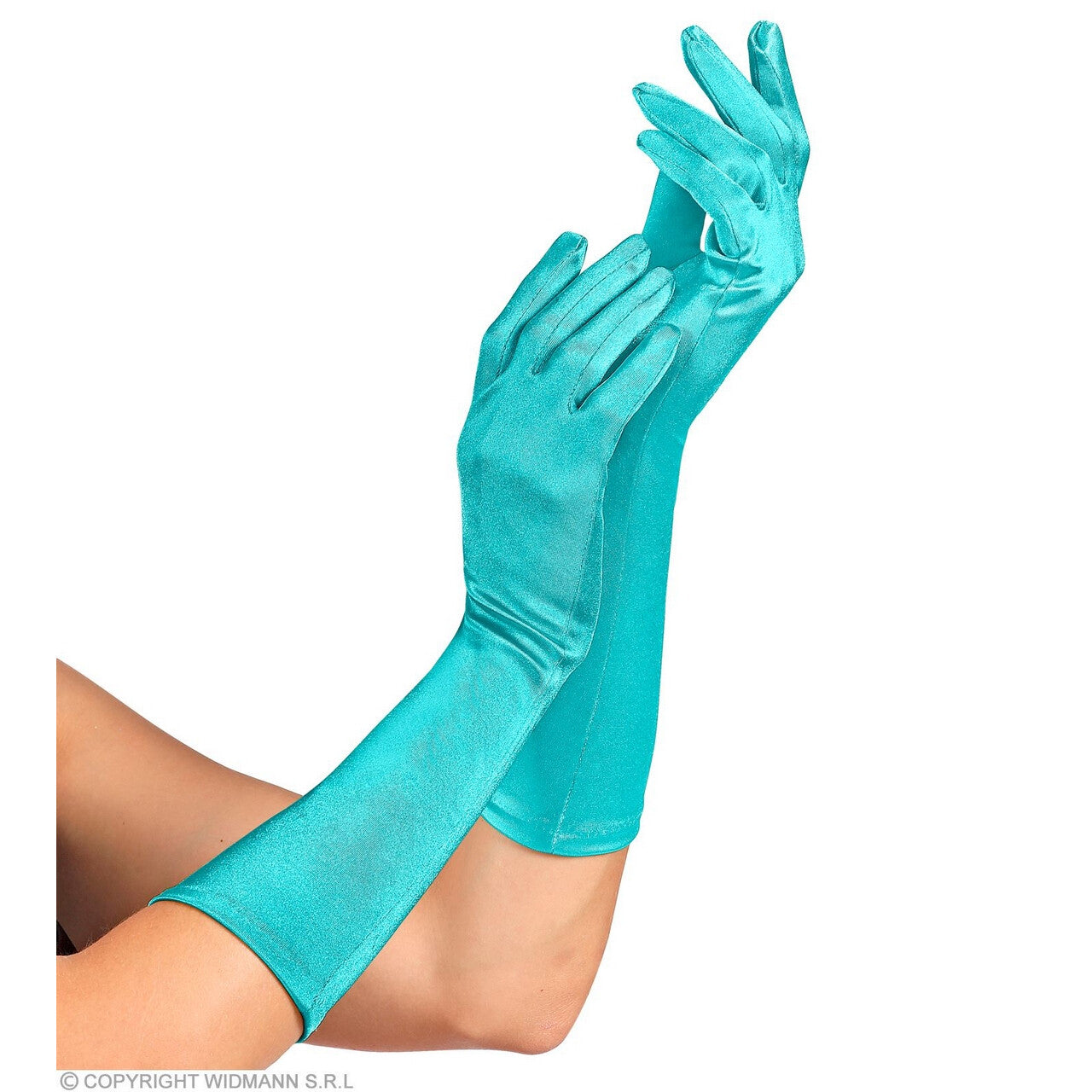 Op deze afbeelding zie je een Accessoires, van het merk Widmann. Elegante Handschoenen Satijn Elastaan 40 Centimeter Lichtblauw