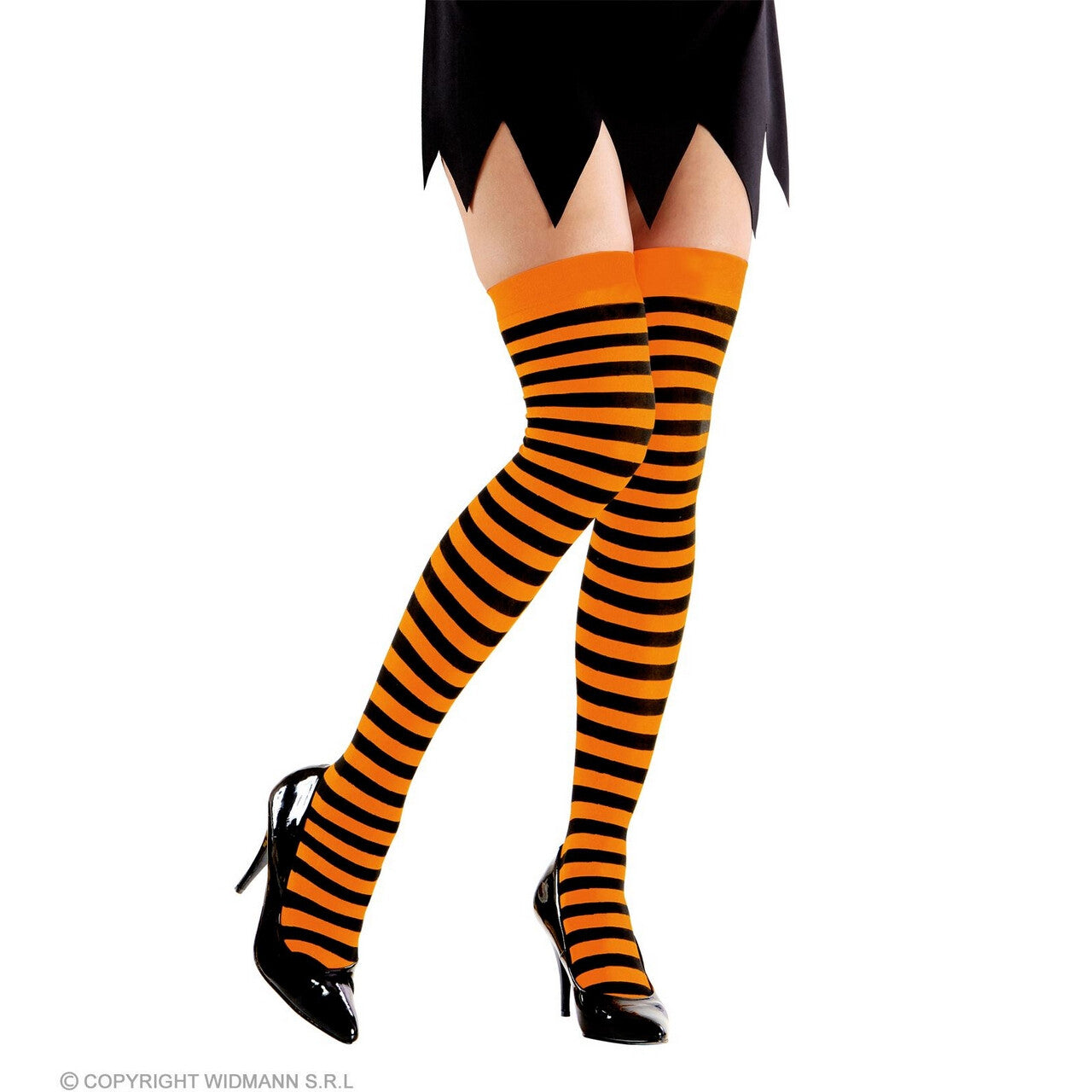 Op deze afbeelding zie je een Accessoires, van het merk Widmann. Kniekousen Extra Lang Gestreept, Neon Oranje
