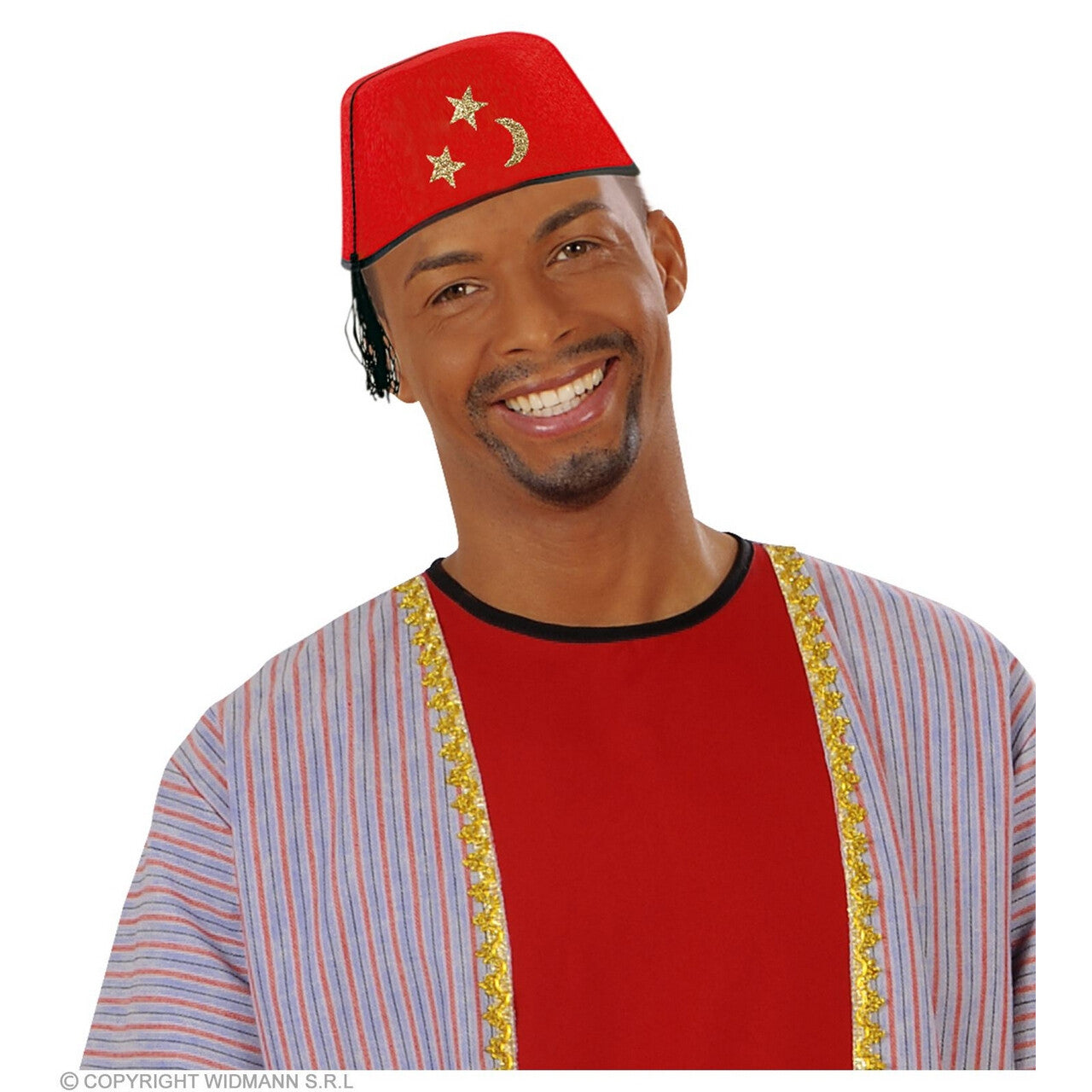 Op deze afbeelding zie je een Accessoires, van het merk Widmann. Fez Vilt Rood Met Maan En Sterren