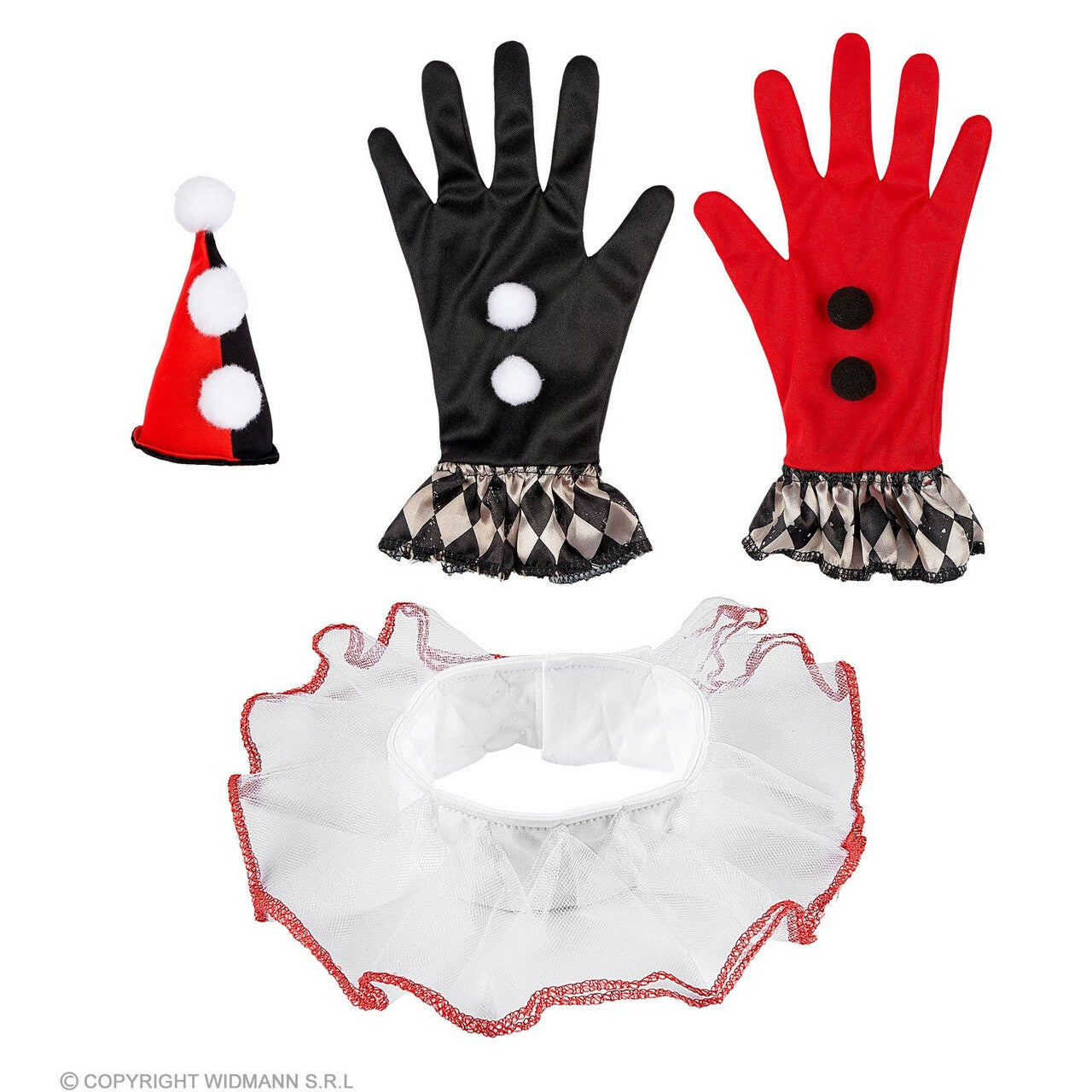 Op deze afbeelding zie je een Accessoires, van het merk Widmann. Set Zwart Rode Harlekijn