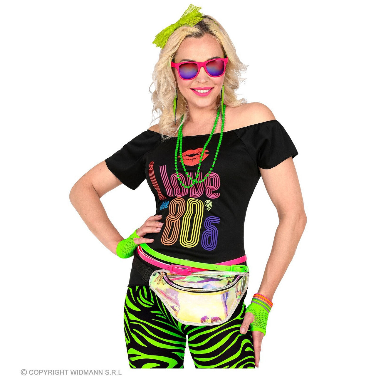 Op deze afbeelding zie je een Accessoires, van het merk Widmann. Jaren 80 Popstar Cindy Set, Neon Groen