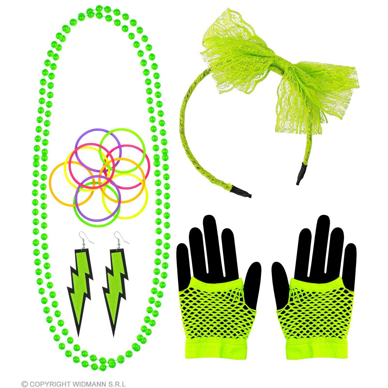 Op deze afbeelding zie je een Accessoires, van het merk Widmann. Jaren 80 Popstar Cindy Set, Neon Groen