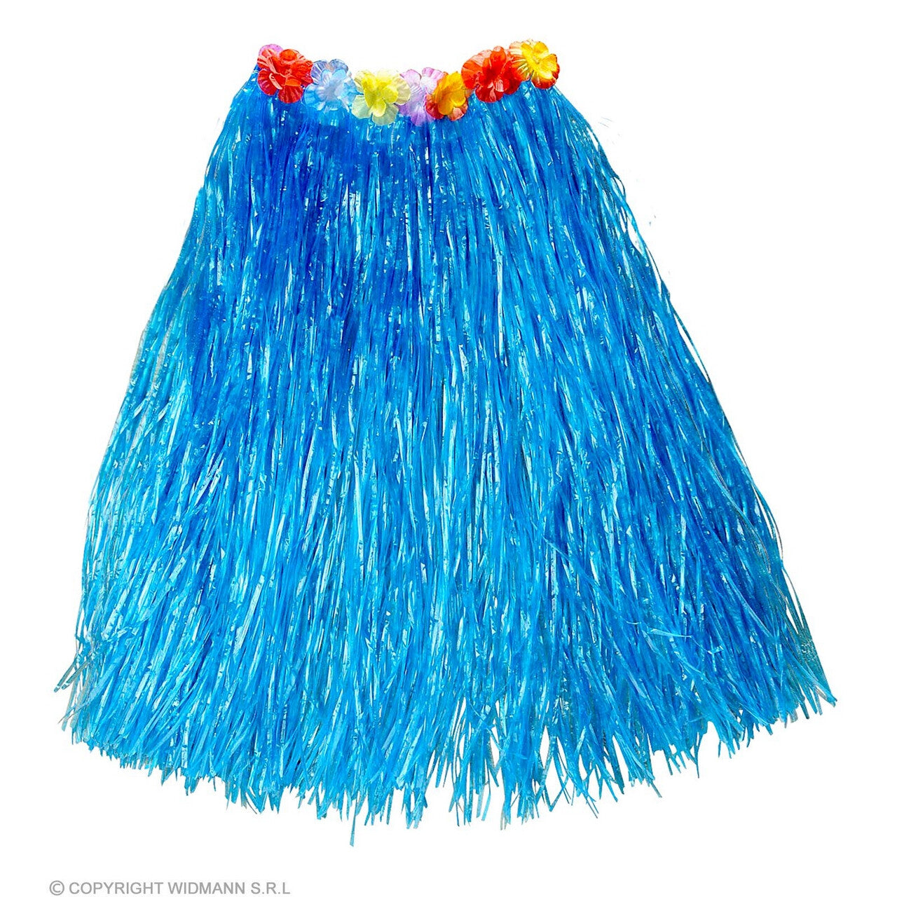 Op deze afbeelding zie je een Kostuums, van het merk Widmann. Lolana Hawaii Rokje Met Bloemenriem Lang 78 Centimeter, Blauw Vrouw