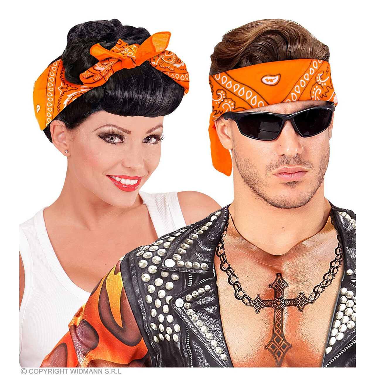 Op deze afbeelding zie je een Accessoires, van het merk Widmann. Bandana Oranje Boven 55 X 55 Centimeter