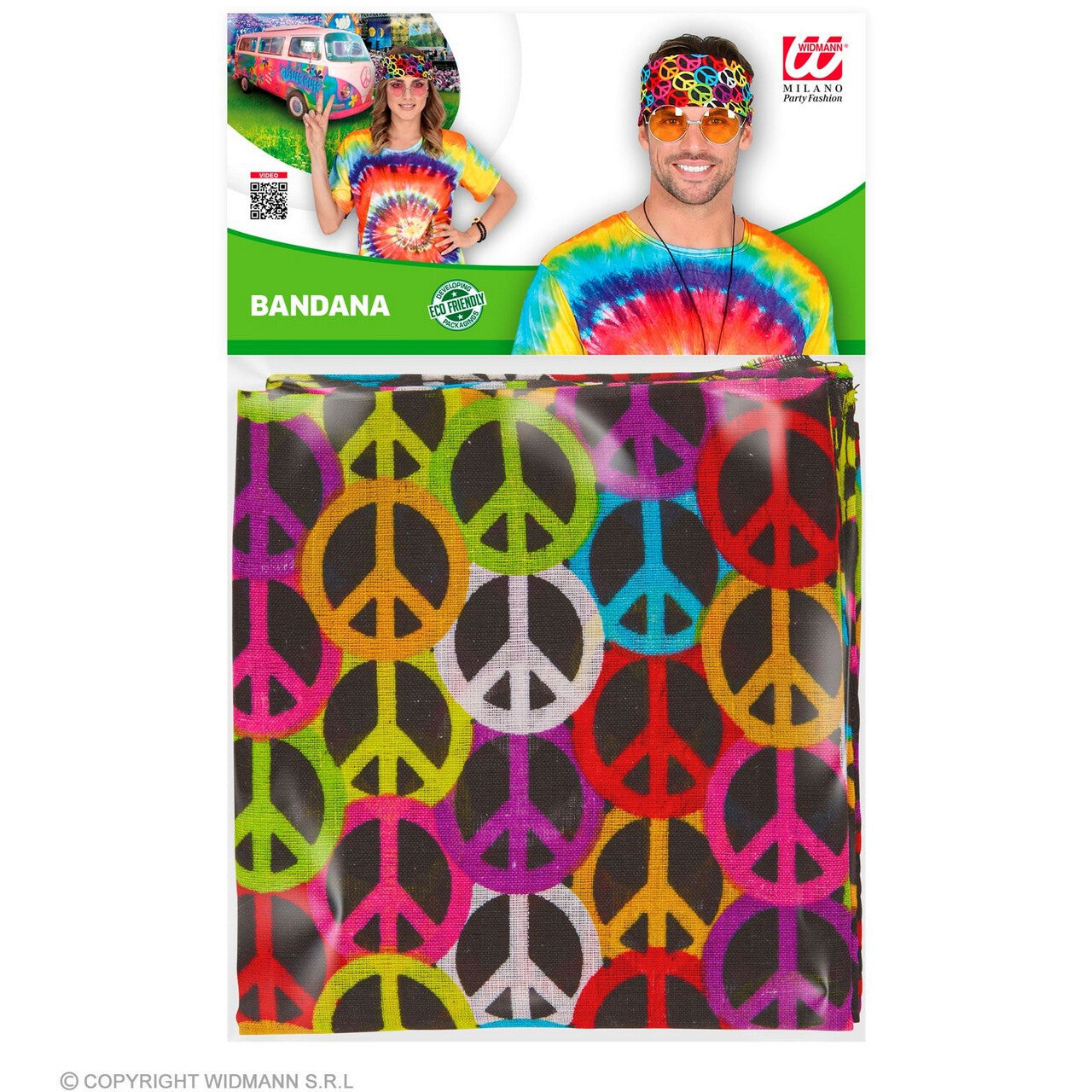 Op deze afbeelding zie je een Accessoires, van het merk Widmann. Bandana Happy Hippie Peace 55 X 55 Centimeter