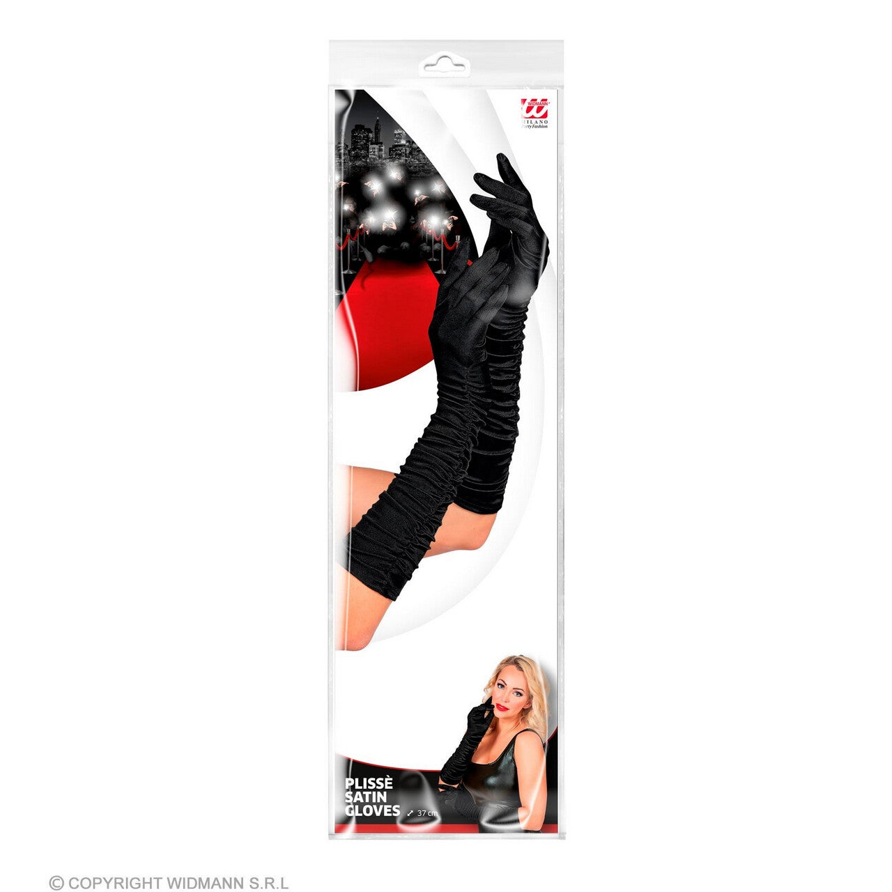 Op deze afbeelding zie je een Accessoires, van het merk Widmann. Zwarte Elegante Satijnen Handschoenen Plisse 44 Centimeter