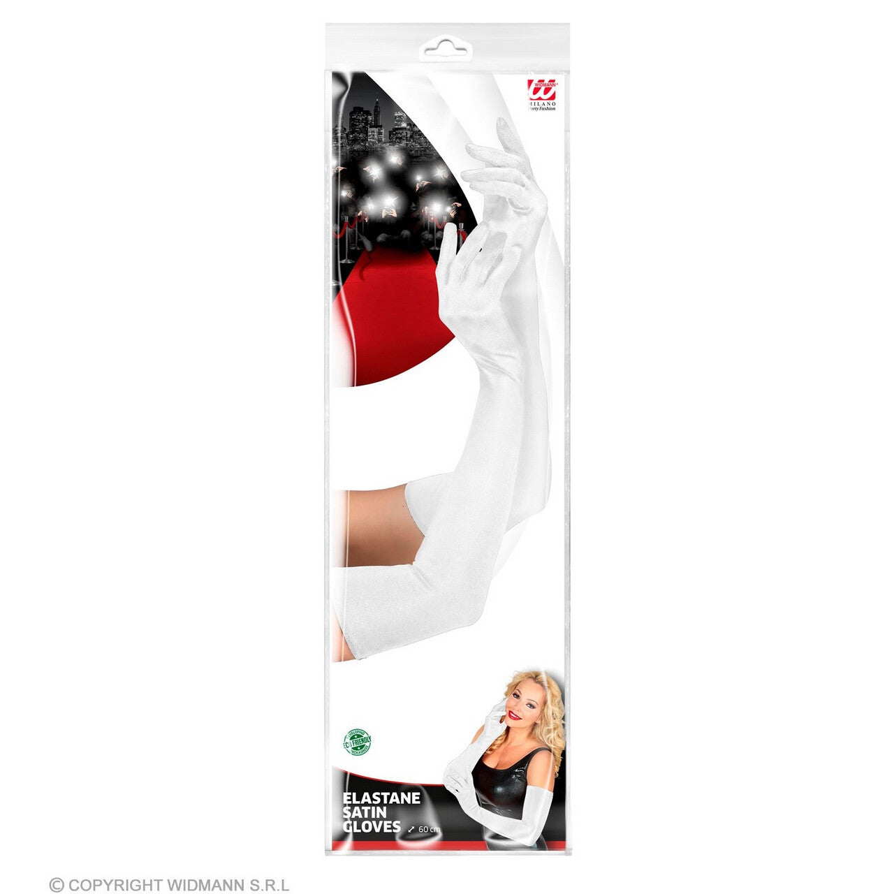 Op deze afbeelding zie je een Accessoires, van het merk Widmann. Superlange Satijnen Handschoenen 60 Centimeter Wit
